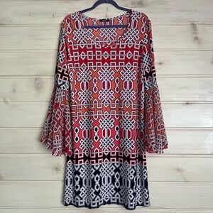 MSK Womens White Multicolor 3/4 Sleeve Knee Length Dress Size Xlarge Party Cozy